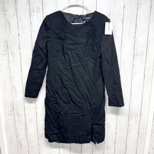 Vintage J.G. Hook Dress Women Size 12 Black Wool Crewneck Long Sleeve Midi Zip